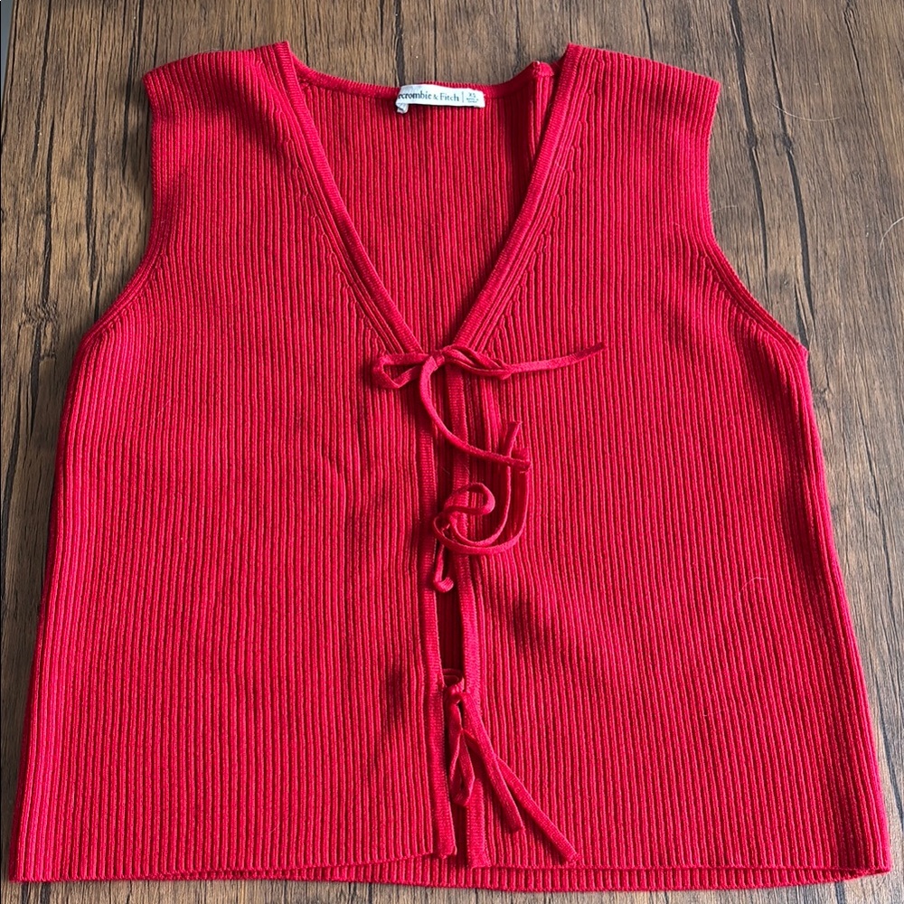 AF Red Sleeveless Knit Top with Tie Front